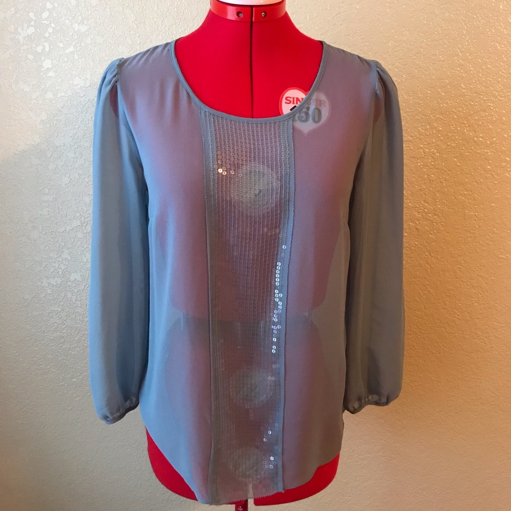 Talbots Light Green Vertical Sequin Stripe Blouse